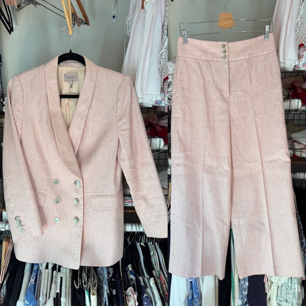 Rebecca Taylor Tailored Pink linen pantsuit wide leg size 8